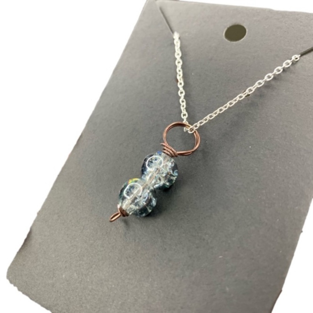 Black glass silver necklace